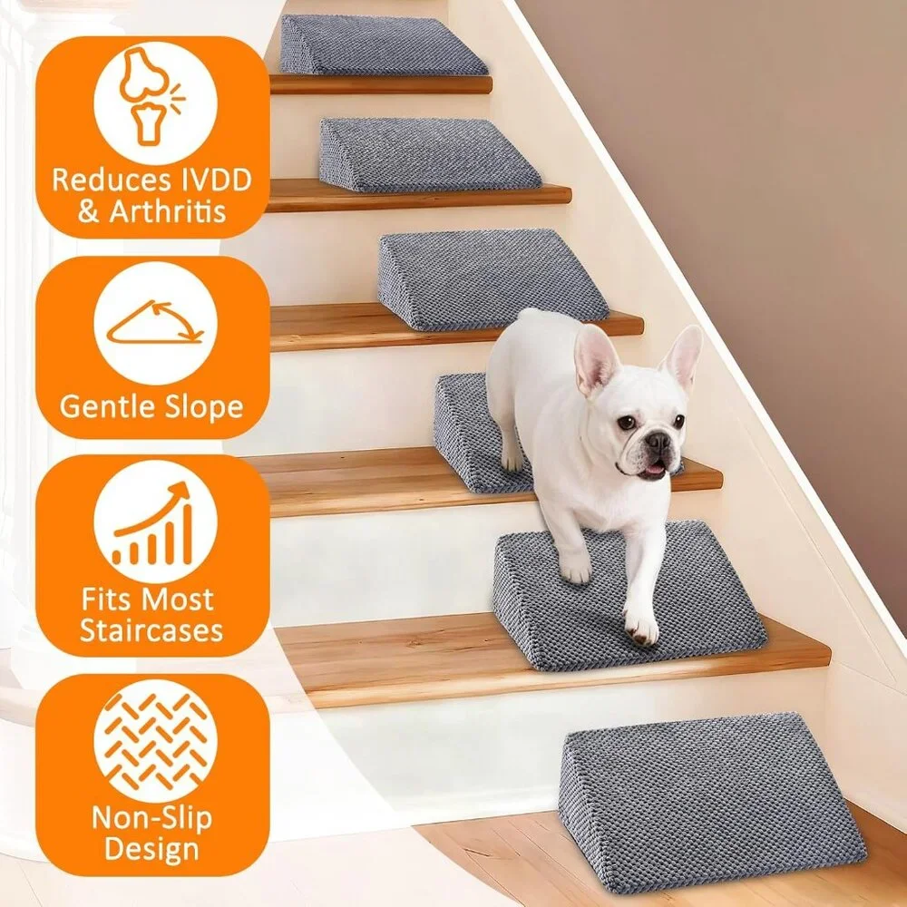 Dog Ramp for Stairs for Small & Senior Dogs and Cats (Gray, 6 Pack)